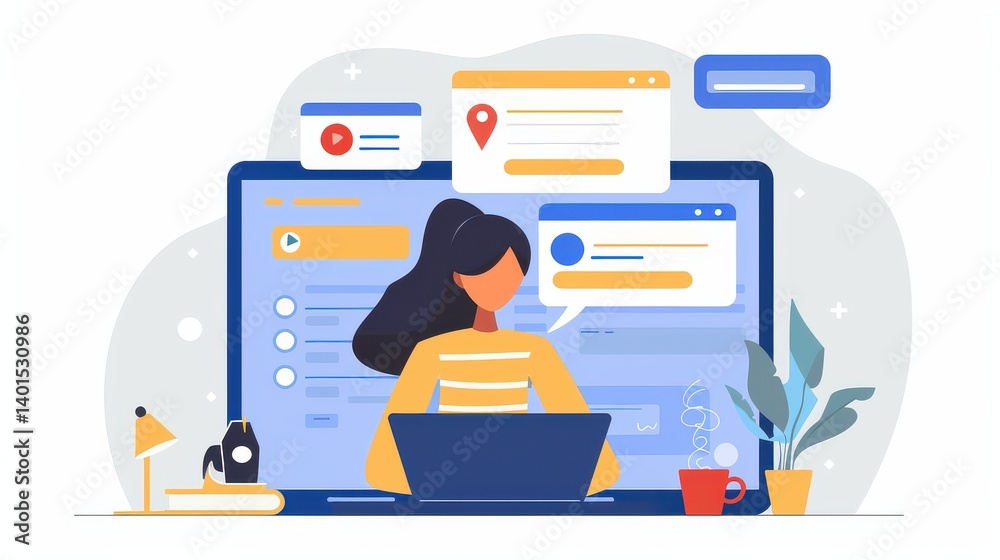 Obraz premium Virtual assistant managing multiple client tasks on a laptop.