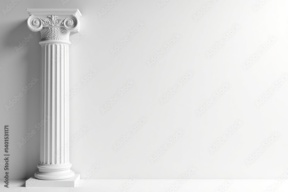 Elegant Roman column detail against pristine white backdrop, photography, pure, bright Elegant Roman column detail against pristine white backdrop, photography, pure, bright