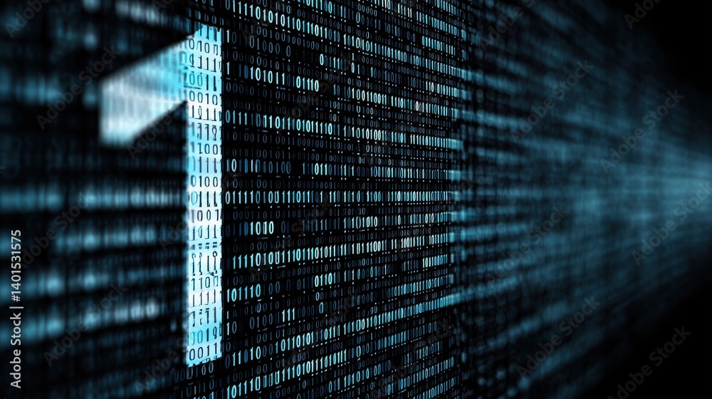 Obraz premium Blue futuristic technology background with binary code. Number one.