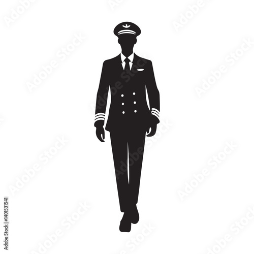 Pilot Silhouette Aviation Professionalism Uniformed Captain Strolling Illustration