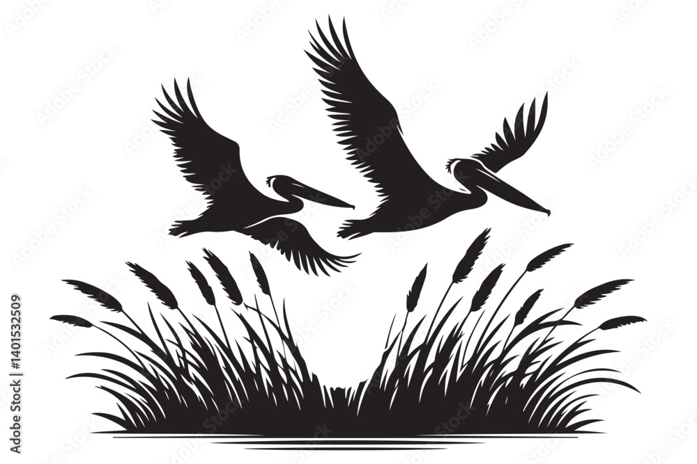 Obraz premium Elegant pelican silhouette vector art ideal for wildlife conservation