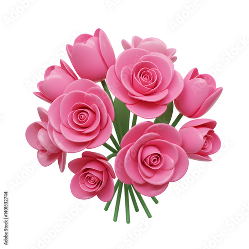 3D Pink Rose and Tulip Flower Bouquet