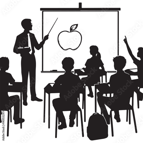 Classroom Silhouette Vector Art Teacher and Student Illustration