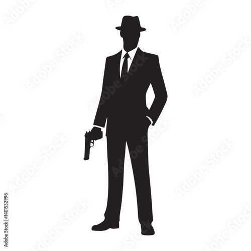 Mafia Man Silhouette Vector Art Holding Gun Illustration Design