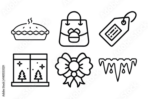 set of Christmas outline icons