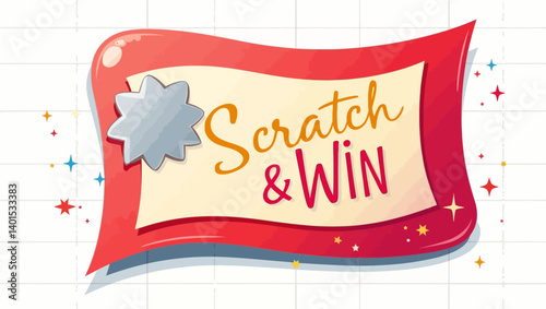 Playful scratch and win ticket concept with sparkles and a silver scratch area.