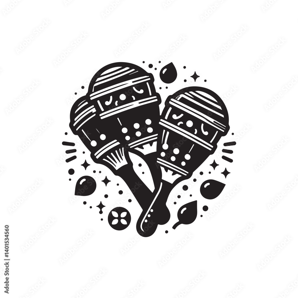 Fototapeta premium Black Color Castanets Silhouette Vector Illustration, Solid White Background