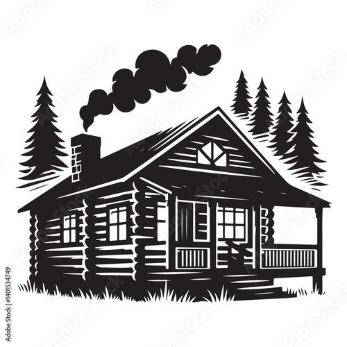 Cozy cabin retreat Silhouette getaway nestled in the woods peaceful nature