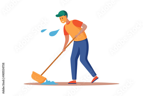 Janitor Mopping Floor Illustration