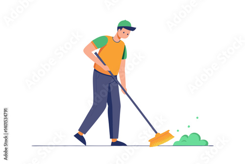 Janitor with Mop Line Drawing