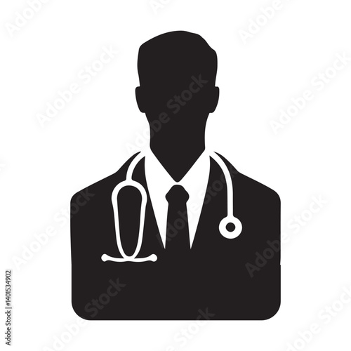 Silhouette of Doctor Medical Professional with Stethoscope Healthcare Illustration
