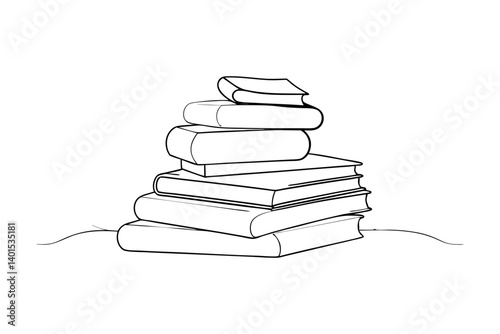Stack of Books Line Drawing Illustration