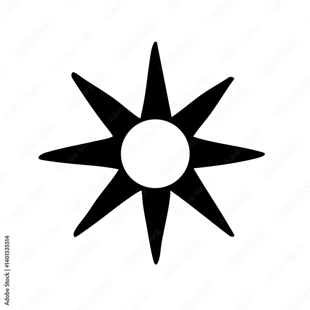 A symmetrical star vector icon with sharp points