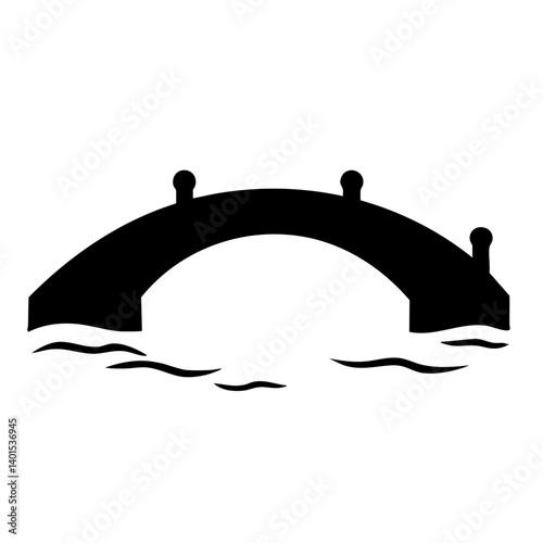 An arched bridge vector icon spanning water
