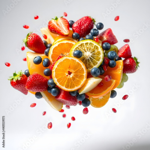 Assorted Floating Fresh Fruits – Macro Composition with Transparent Background