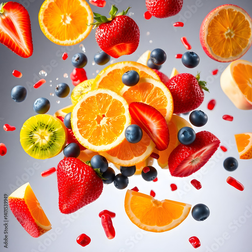Assorted Floating Fresh Fruits – Macro Composition with Transparent Background