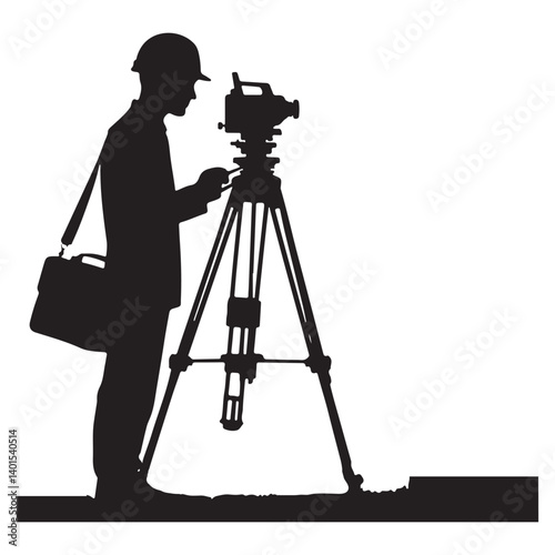Surveyor Silhouette Land Measurement Precision Instruments Illustration Vector Art