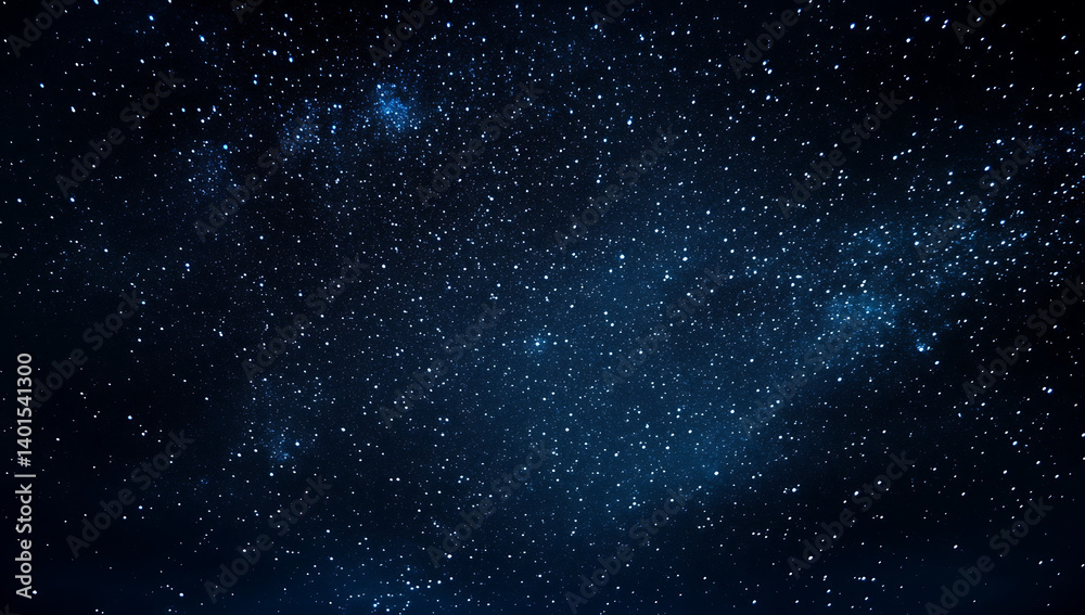 Obraz premium Starry sky, dark blue background, night view, stars twinkling in the sky, starlight shining on it, with no other elements.