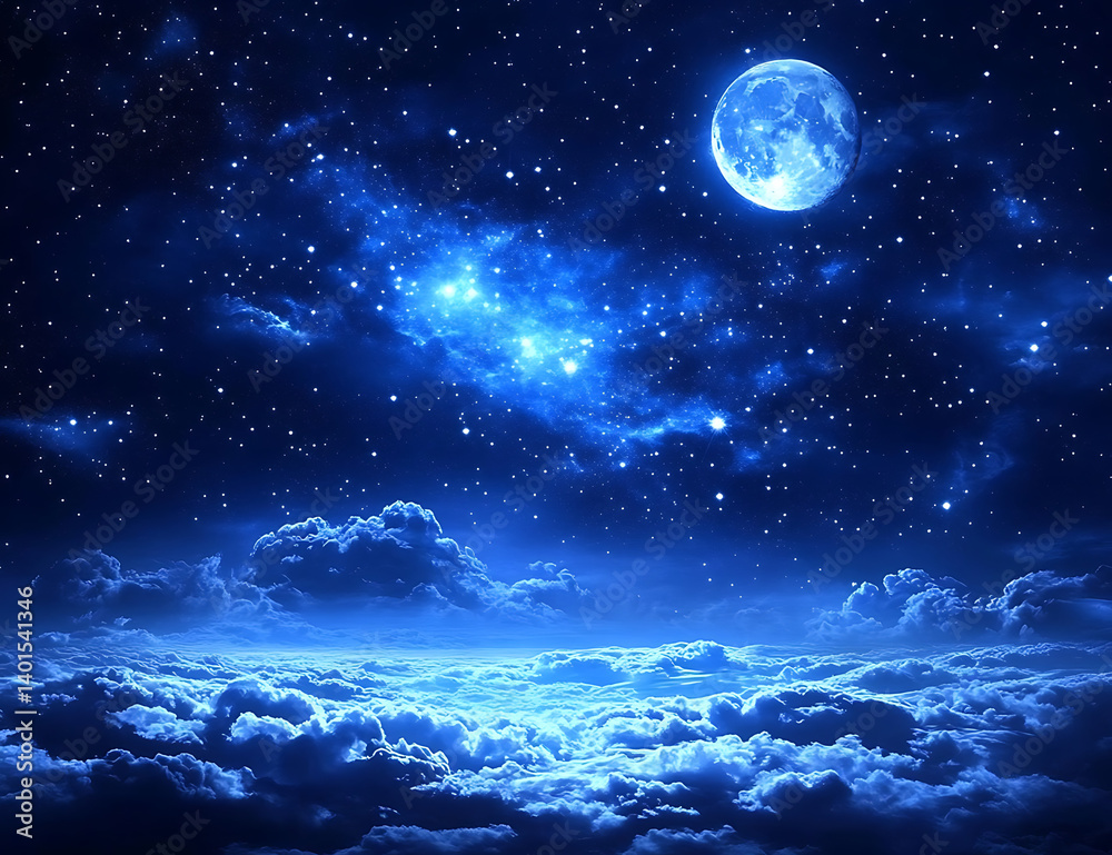 Fototapeta premium Starry sky, dark blue background, night view, starry clouds in the upper right corner of the picture