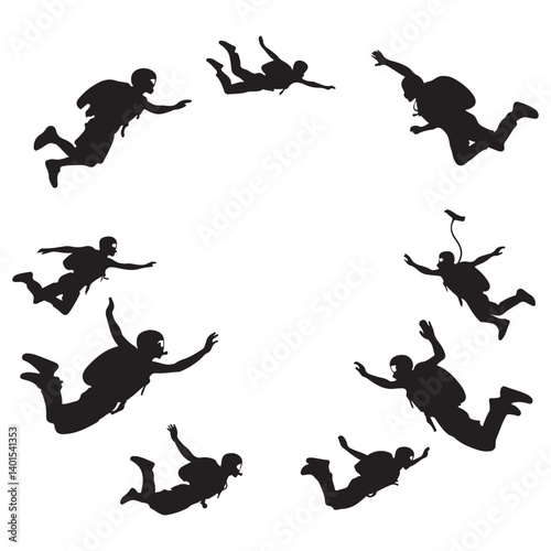 Skydiving Silhouette Group Falling Together Vector Graphic Illustration