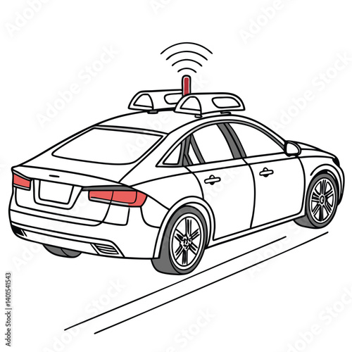 Line Art Illustration Of Police Car With Radar Technology And Emergency Lights