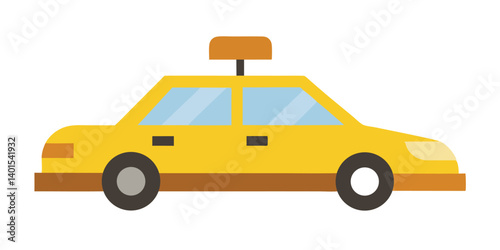Flat Vector Illustration Of A Yellow Taxi Cab On A White Background