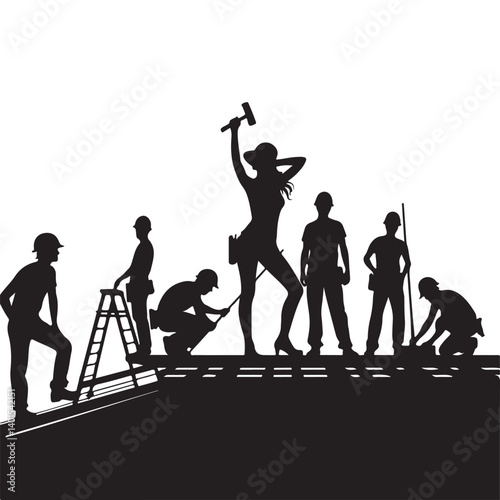Roofing Construction Silhouette Featuring Skilled Sexy Female Roofer