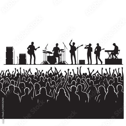 Silhouette Live Concert Crowd Cheering for Band on Stage