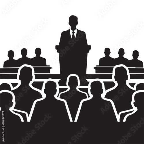 Silhouette Public Speaking Illustration with Speaker and Audience