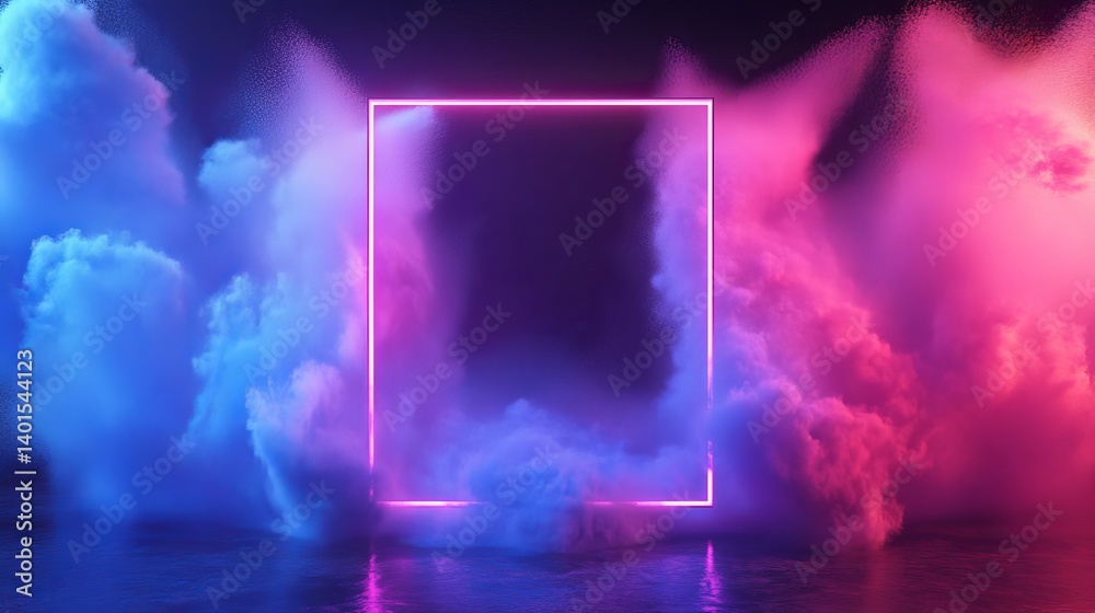 Obraz premium Neon square frame with colorful smoke background for abstract design and modern wallpaper concept use