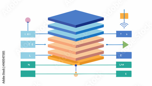 Smart Glass Layers An educational diagram illustrating the layers of smart glass featuring descriptions of the materials used such as electrochromic layers that change tint based