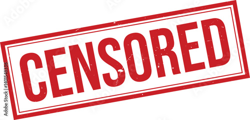 Grunge red censored word rubber stamp. Censor control security sign sticker set. Grunge vintage square label. Vector illustration on white background.