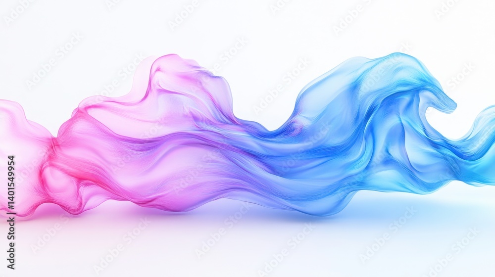 Flowing, translucent ribbons of vibrant blue and pink create an abstract, wave-like form against a bright backdrop Flowing, translucent ribbons of vibrant blue and pink create an abstract, wave-like form against a bright backdrop