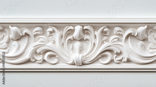 Fototapeta Naklejka Na Ścianę i Meble -  White decorative molding trim for walls and ceilings architectural detail design and ornament element 3d