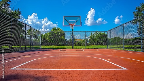 Outdoor basketball court under a clear sky