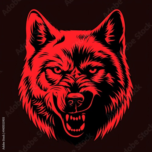 Red snarling wolf head illustration.
