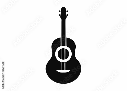 Acoustic Guitar Silhouette: A striking, minimalist monochrome silhouette of an acoustic guitar, presented in bold, high-contrast tones. Emphasizing its elegant form and musical potential.