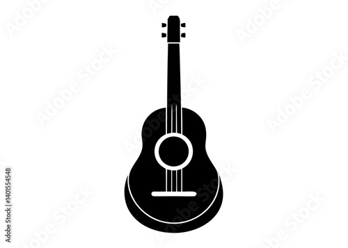Acoustic Guitar Silhouette: A sleek, high-contrast silhouette of an acoustic guitar. Capturing the timeless elegance and simplicity of a classic musical instrument.
