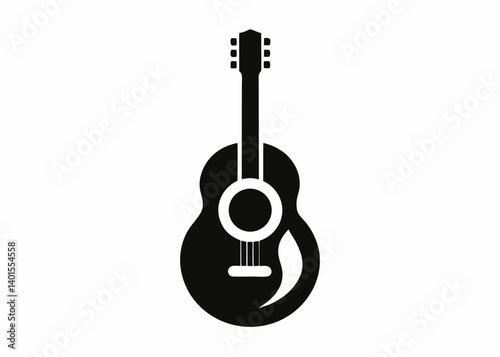 Acoustic Guitar Silhouette: A minimalist monochrome illustration showcases a classic acoustic guitar. Its iconic shape and design speak to the art of music, inviting a sense of rhythm and melody.