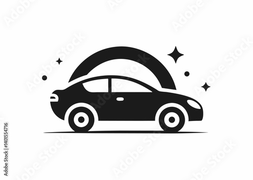 Shiny Silhouette: a pristine black car with a stylized, shining aura, representing cleanliness, care, and modern design.