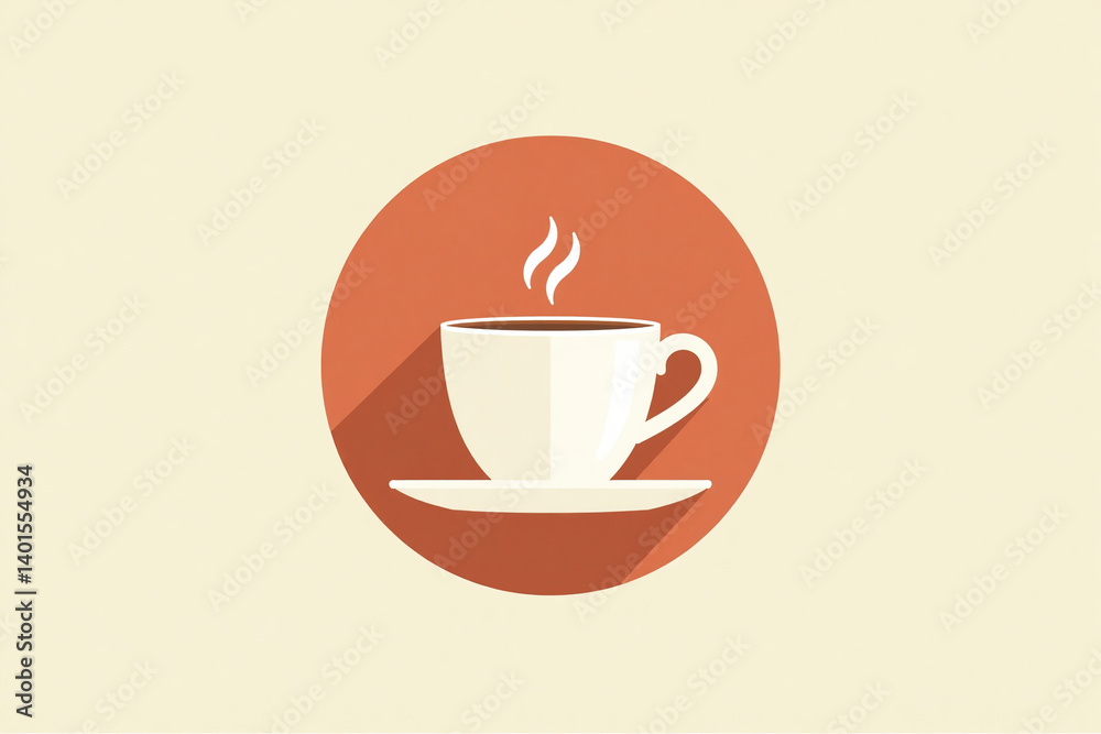 Obraz premium Minimalist steaming coffee cup illustration in orange and beige representing break or beverage [with copy space]