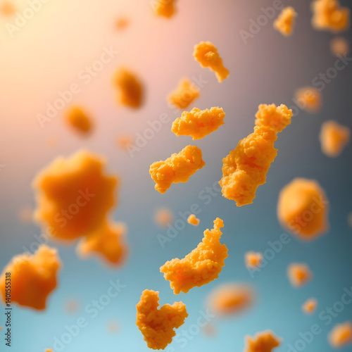 Crispy Fried Chicken Crumbs Floating in Air