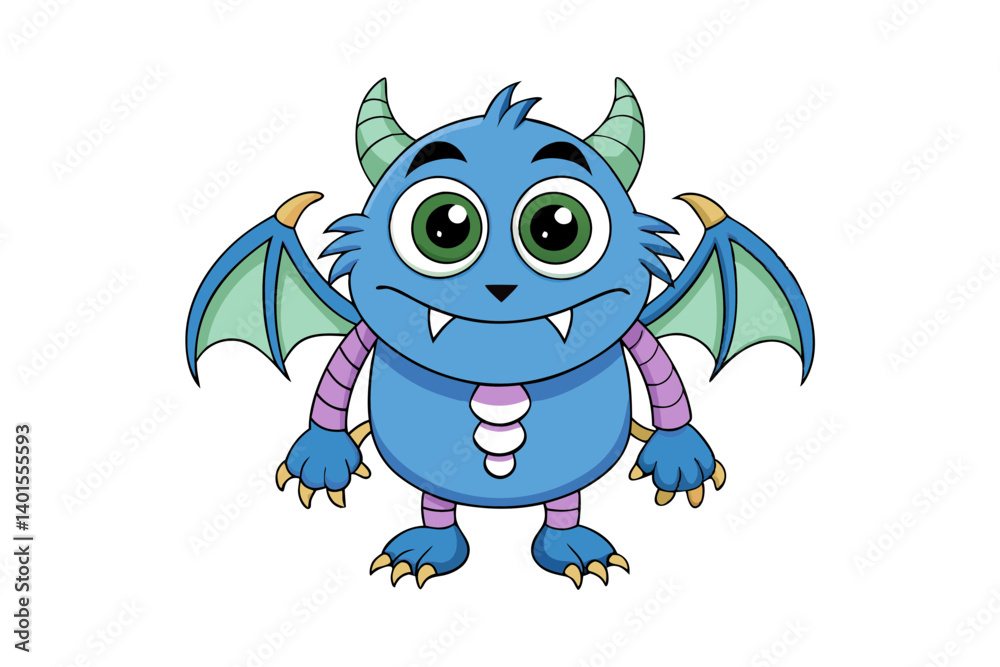 Fototapeta premium Cute Multi Eyed Cartoon Monster with Wings