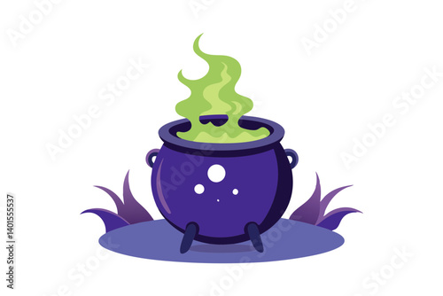 Witch Cauldron Brewing Green Potion with Symbols