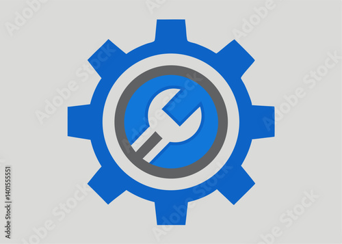 Gear with Wrench Icon: A striking gear icon, at its center, a wrench represents precision and mechanical expertise, set against a neutral backdrop. Highlighting the technical side of industry.
