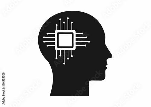 Digital Intellect: A striking conceptual representation showcases the fusion of human thought and advanced technology, symbolized by a circuit board subtly integrated within a human silhouette.