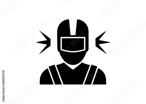 Welder Icon: A monochrome illustration of a welder, complete with helmet and eye protection, ready for work in an industrial setting. It is a symbol for industry and skilled trades.