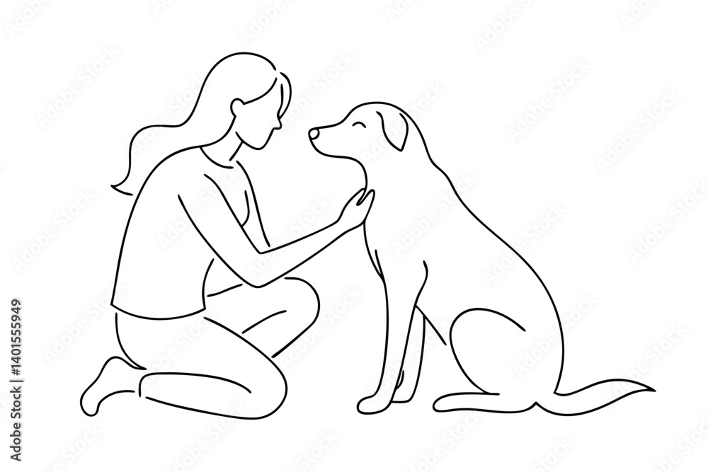 Obraz premium Tender Moment with Woman and Dog Sketch