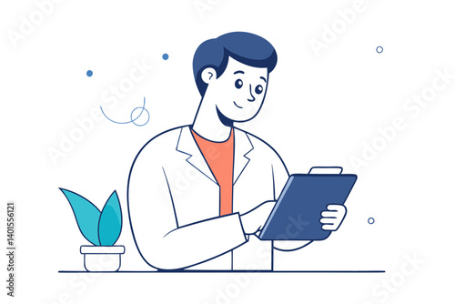 Medical Line Art with Doctor and Tablet
