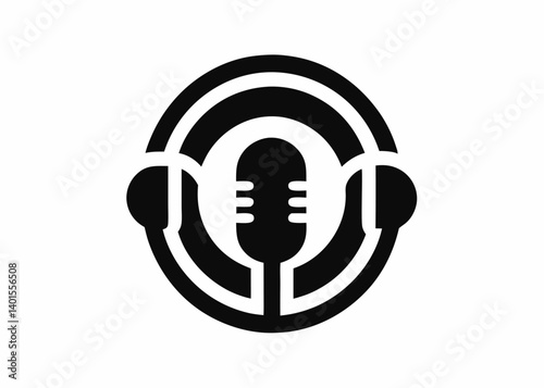 Podcast Icon: A minimalist podcast icon, featuring a microphone and headphone, embodies the essence of audio broadcasting, perfect for any media platform. 